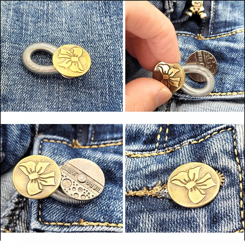 2/5Pcs Flexible Pants Waist Extender Button Pants Jeans Adjustable Retractable Elastic Spring Buttons Waist Extenders Set