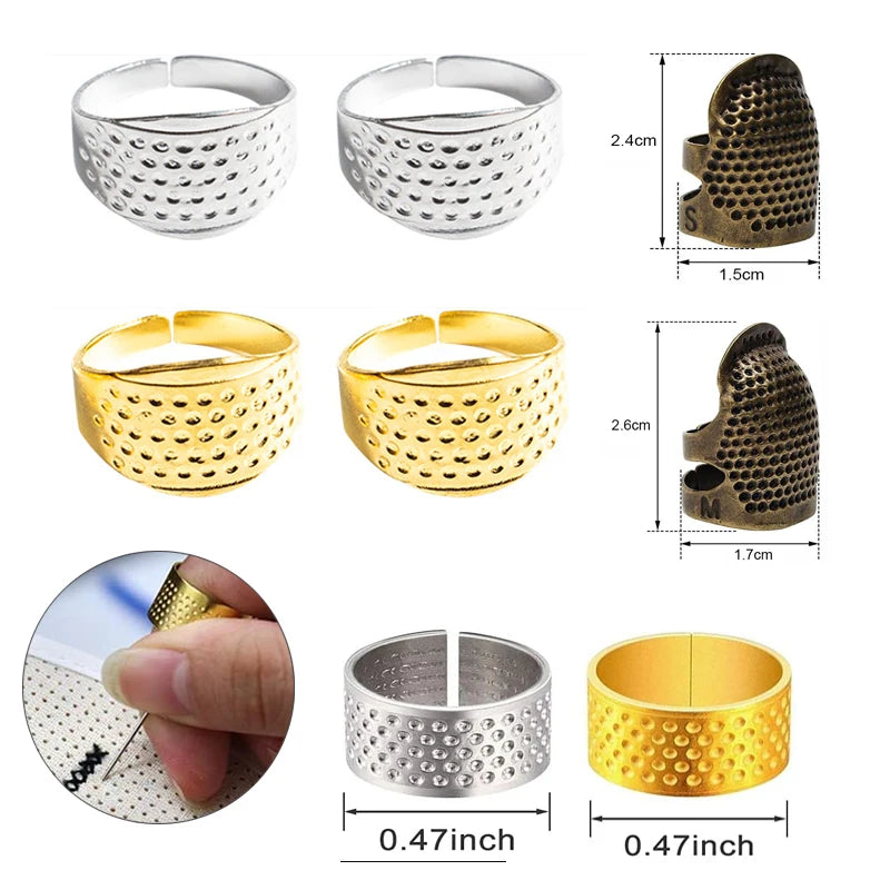 2Pcs Household Finger Protector Antique Thimble Ring Handworking Needle Thimble Needles Craft Household DIY Sewing Tools