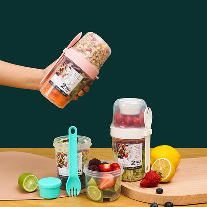 Portable Breakfast Salad Cup Cereal Nut Yogurt Container Reduced Vegetable Fruit Cup Lid Spoon Two-layers Oatmeal Lunch Box