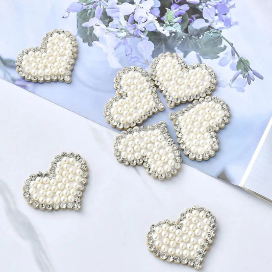 2pcs Sequin heart Love Letter Patches for Clothes DIY Iron on pearl white  Appliques Embroidery Applique Patch shoes bags