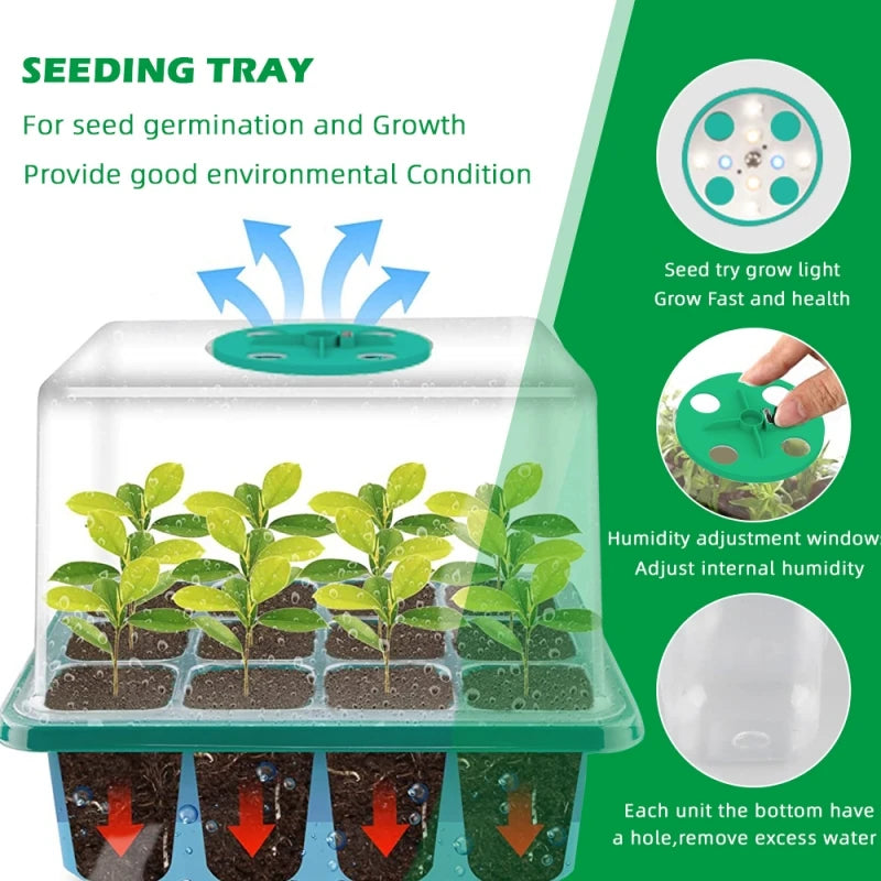 Seed Starter Trays with Grow Light 5 Packs Seeding Starter Kits Humidity Domes Cover Indoor Gardening Plant Germination Trays