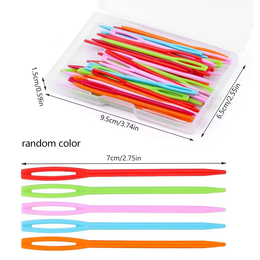 50PCS Plastic Sewing Needles Large Eye Yarn Knitting Needles Multicolor Kids Embroidery Needle for DIY Sewing Handmade Crafts