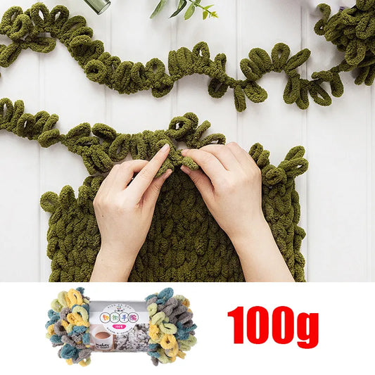 100g Thick Yarn for Knitting DIY Finger Loop Yarn Hand Knitted Home Pillow Blanket Circle Line Chenille Yarn