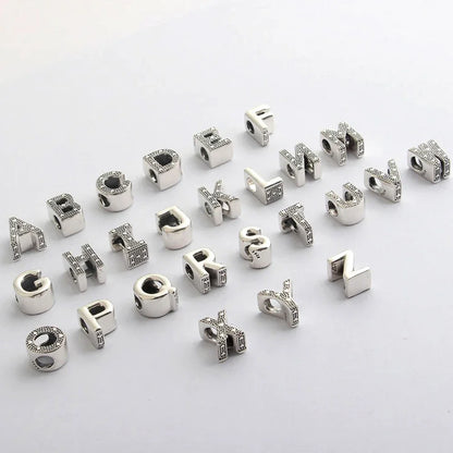 Silver Plated Letter Alphabet A-Z Charm Beads Fit Original Pandora Charms Bracelet Pendant Beads for Jewelry Making