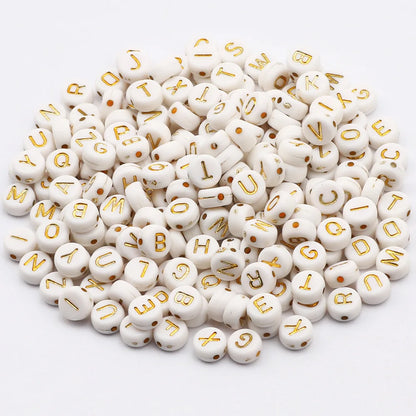 7mm White Gold Color Mix Letter Acrylic Beads Round Flat Alphabet Loose Beads For Jewelry Making Handmade Diy Bracelet Necklace