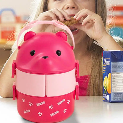 Lunch Box Portable Insulated Lunch Container Set Stackable Bento Cartoon Eyeglass Bear Shape Food Storage Container For Kids