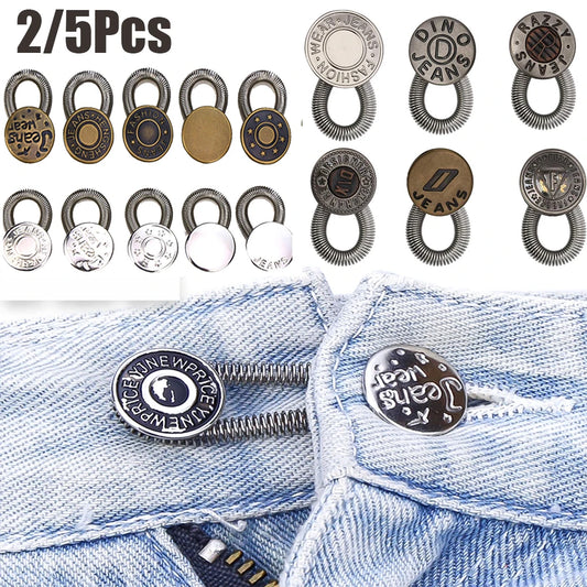 2/5Pcs Flexible Pants Waist Extender Button Pants Jeans Adjustable Retractable Elastic Spring Buttons Waist Extenders Set