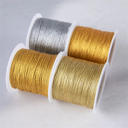 Gold/Silver Thread Macrame Cord Rope Bracelet Necklace Braided String For DIY Tassels Beading Shamballa String Jewelry Making