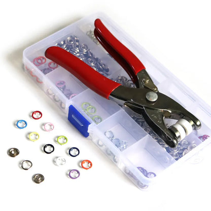 Plier Tool 100/200 Set 10 Color Metal Sewing Buttons Hollow/Solid Prong Press Studs Snap Fasteners for Installing Clothes Bags