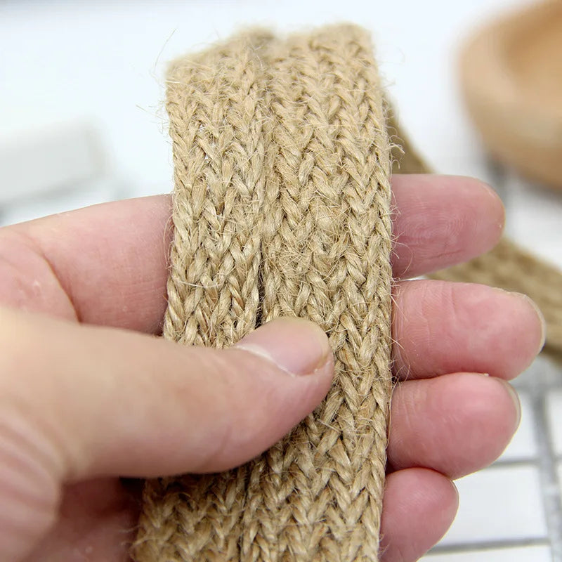 5M Hemp Cords Braided Flat Burlap Ribbon 10mm 15mm 20mm Nature Jute Rope Twine Webbing DIY Wedding Decoration Ribbons Crafts