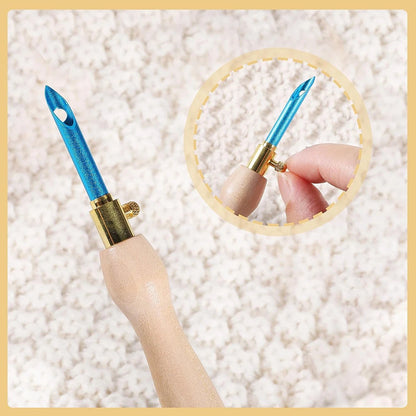 13PCS Embroidery Punch Needle Kits Sewing Wooden Handle Embroidery Pen Rug Hooking Tool for DIY Stitching Craft Embellishment