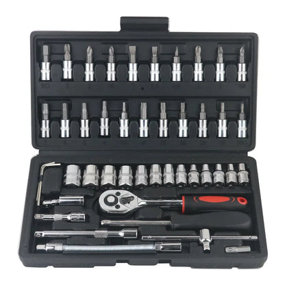 Car Repair Tool Set Box 1/4 Inch Socket Set 53/46 PCS Set Wrench Set Ratchet Screwdriver Car Home Repair Tool Set