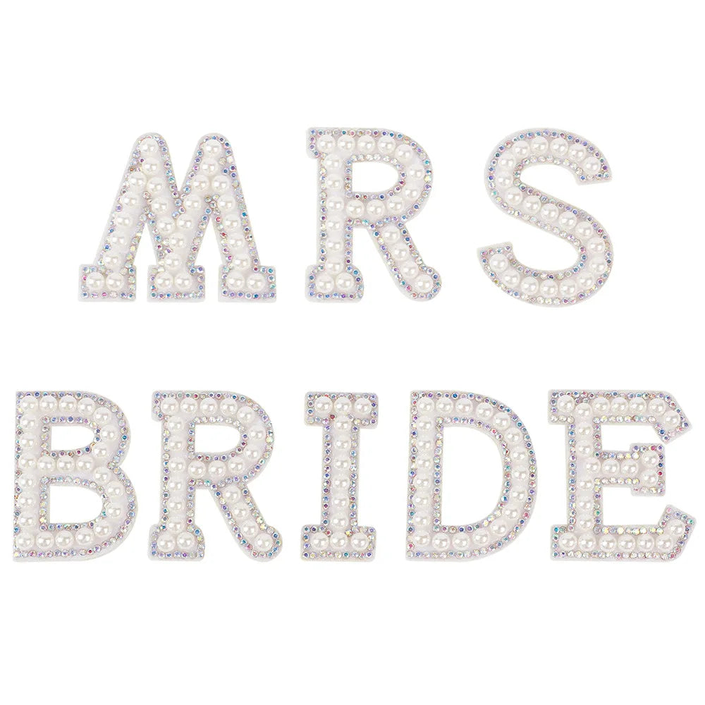 3D Handmade Pearl Bead  MRS/BRIDE Applique A-Z Letter Patch Rhinestone  For Handmade Weeding Dress Garment Hat Decoration L0722