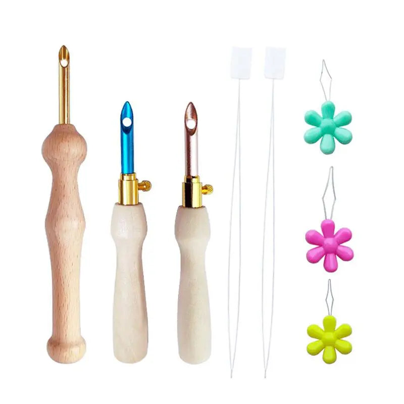 1-17Pcs Punch Needle Tool Kit Embroidery Stitching Punch Needle & Needle Threader Embroidery Poking Cross Stitch Tools Knitting