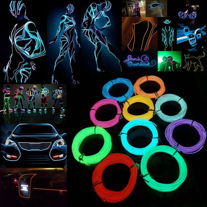 Glow EL Wire Cable LED Neon Christmas Dance Party DIY Costumes Clothing Luminous Car Light Decoration Clothes Ball Rave 1m/3m/5m