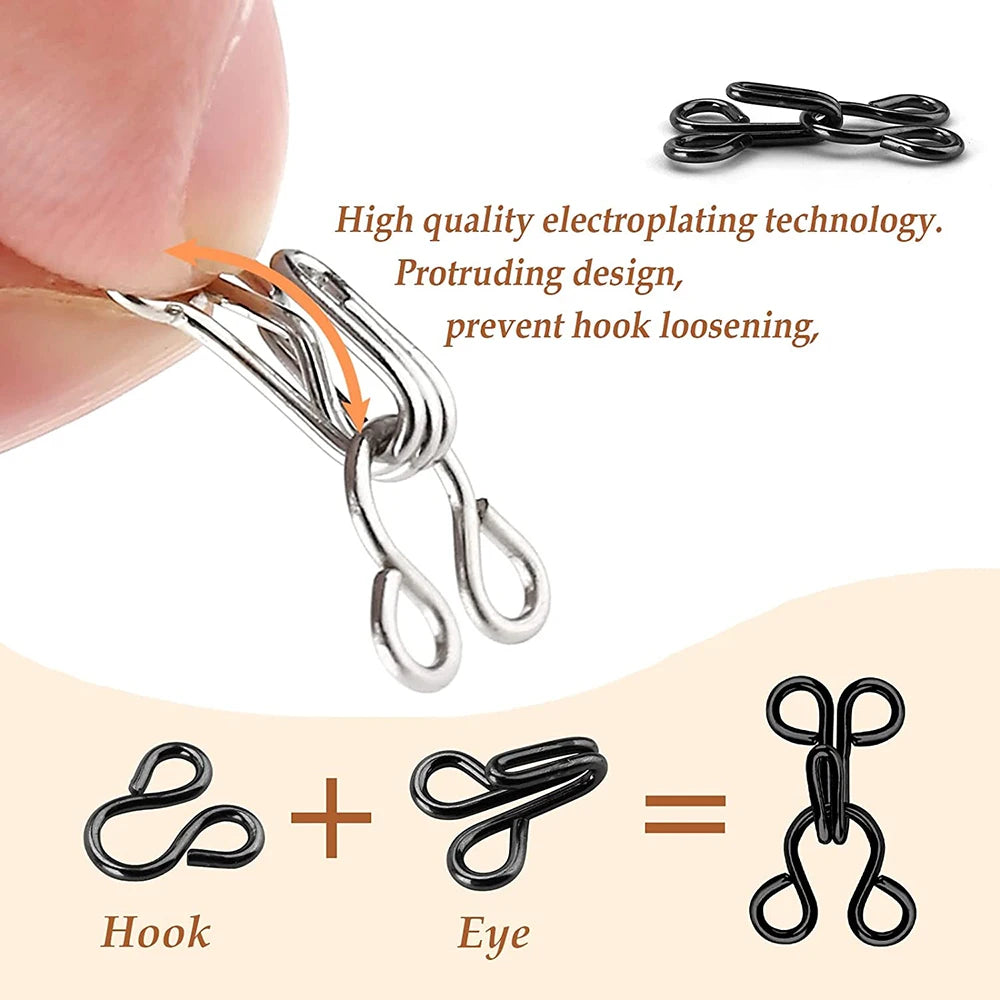 100 Sets Sewing Hook and Eye Latch 11.5-17mm Large Hooks and Eyes Closure for Bra Clothing Trousers Skirt Sewing DIY Craft