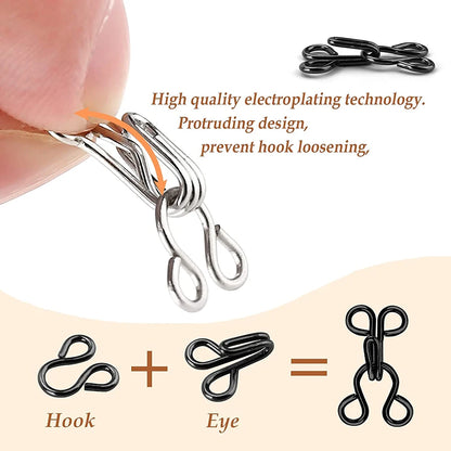 100 Sets Sewing Hook and Eye Latch 11.5-17mm Large Hooks and Eyes Closure for Bra Clothing Trousers Skirt Sewing DIY Craft