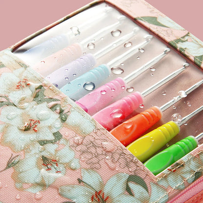 Aluminum Knitting Needles Set TPR Soft Handle Crochet Hooks Needles Comfortable Grip with Storage Bag for Sewing Weave Tool