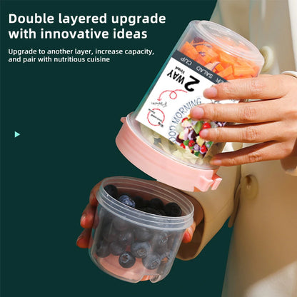 Portable Breakfast Salad Cup Cereal Nut Yogurt Container Reduced Vegetable Fruit Cup Lid Spoon Two-layers Oatmeal Lunch Box