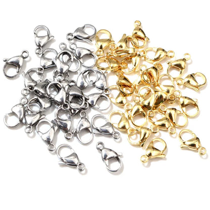 30pcs/lot 12*7mm 10*5mm Stainless Steel Gold Plated Lobster Clasp Hooks for Necklace&Bracelet Chain DIY Fashion Jewelry Findings