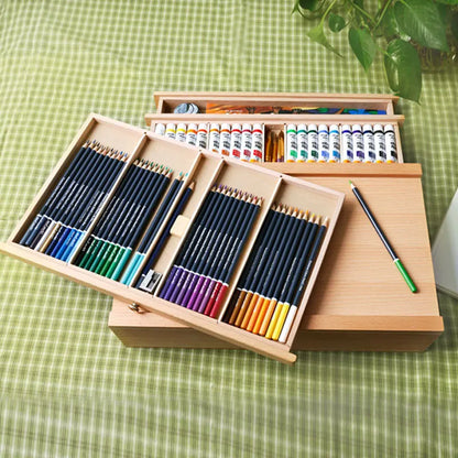 40.9x25.9cm Desktop Easel Wooden Storage Painting Box 3-layer Drawer Portable Oil Painting Box Sketch Pencil Tool Box