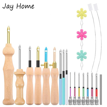 13PCS Embroidery Punch Needle Kits Sewing Wooden Handle Embroidery Pen Rug Hooking Tool for DIY Stitching Craft Embellishment