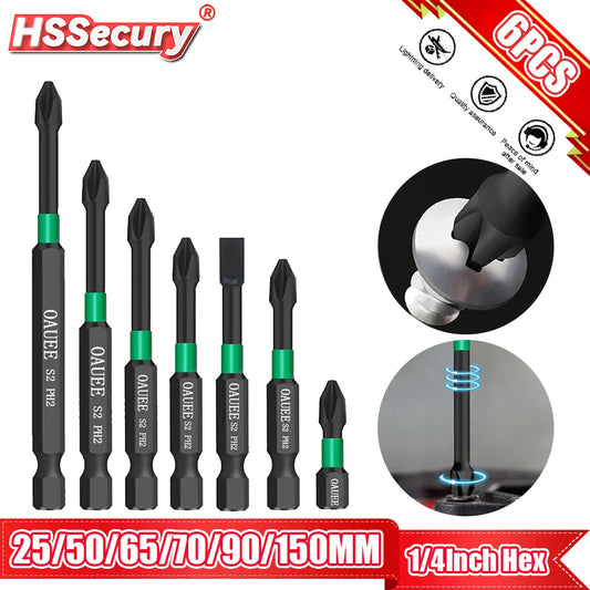 4/5/6pcs Magnetic Batch Head Impact Strong Cross PH2 High Hardness Screwdriver Bits 60/70/90mm Anti Non-slip WaterProof Bits