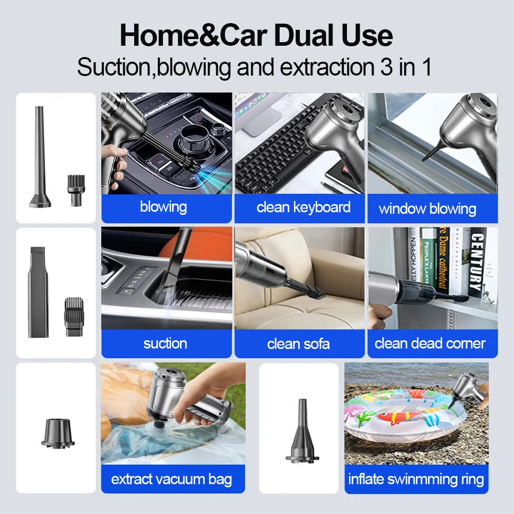 Car Vacuum Cleaner 95000PA Strong Suction Handheld Wireless Vacuum Cleaner Blower 2 in 1 Portable Vacuum Cleaner For Car Home