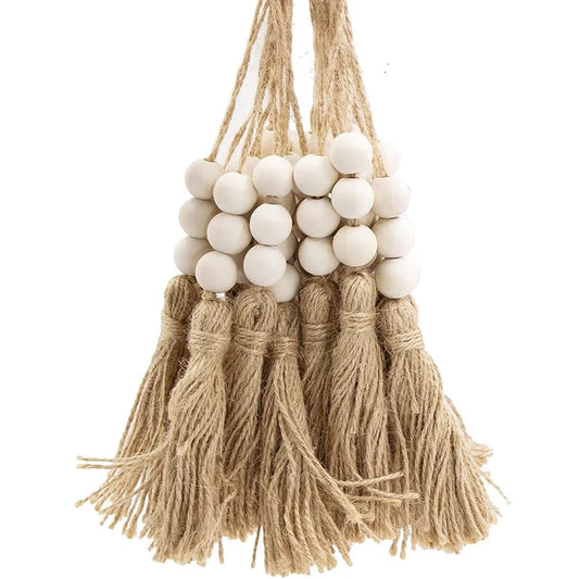 Wooden Handmade boho DIY 3 Wooden Beads Tassels Natural Jute Hemp Rope Tassels For Home Wall Hanging Party Decorations