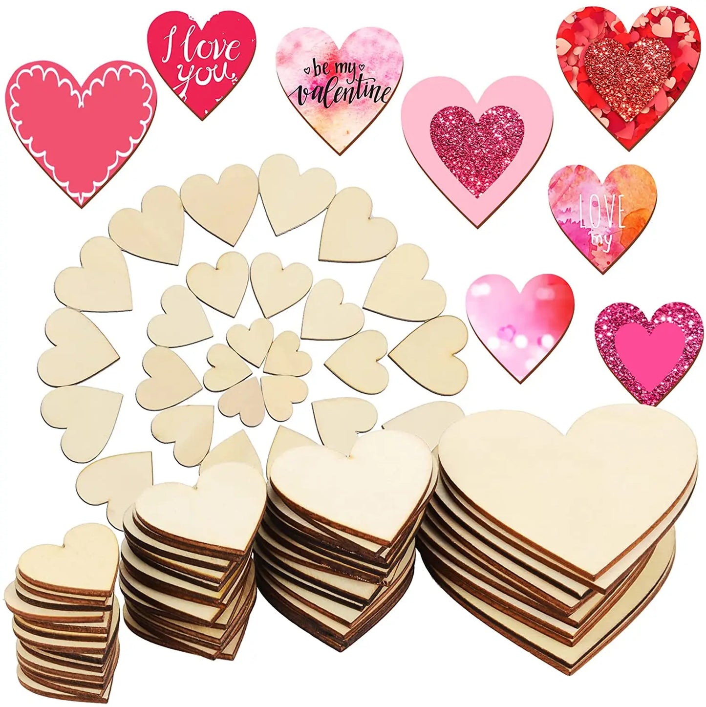 1Pack Unfinished Wood Slices Discs Wood Heart Love Blank Slices DIY Wooden Crafts For Christmas Painting Wedding Ornaments