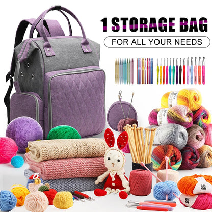 Looen Crochet Storage Backpack Organizer Portable Knitting Bags Totes with Inner Divider Wool Yarn Thread Storage Spoke Needile