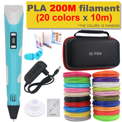 3D Printing 200M PLA Filament Pen with Power Adapter & Travel Storage Box