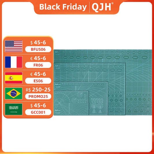 QJH A1/A2/A3/A4 PVC Self-Healing Cutting Mat Double-Sided Green Cutting Mat Metric Printed Grid Line Leather Craft Cutting Mat