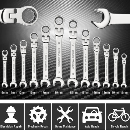 Flexible Ratcheting Combination Wrench Set,Key Wrench Ratchet Spanner Metric Hand Tool Sets,Car Repair Tools with Carrying Bag