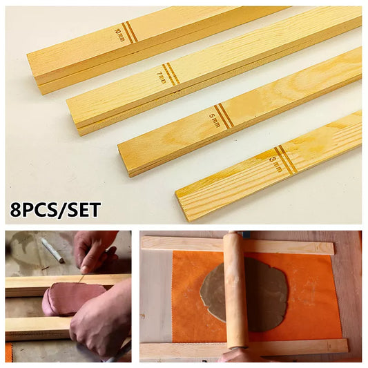 8PCS/SET Mud Roller Mud Guide Wooden Strip Mud Plate Forming Supplies Ceramic Craft Polymer Clay Pottery Modeling Tools