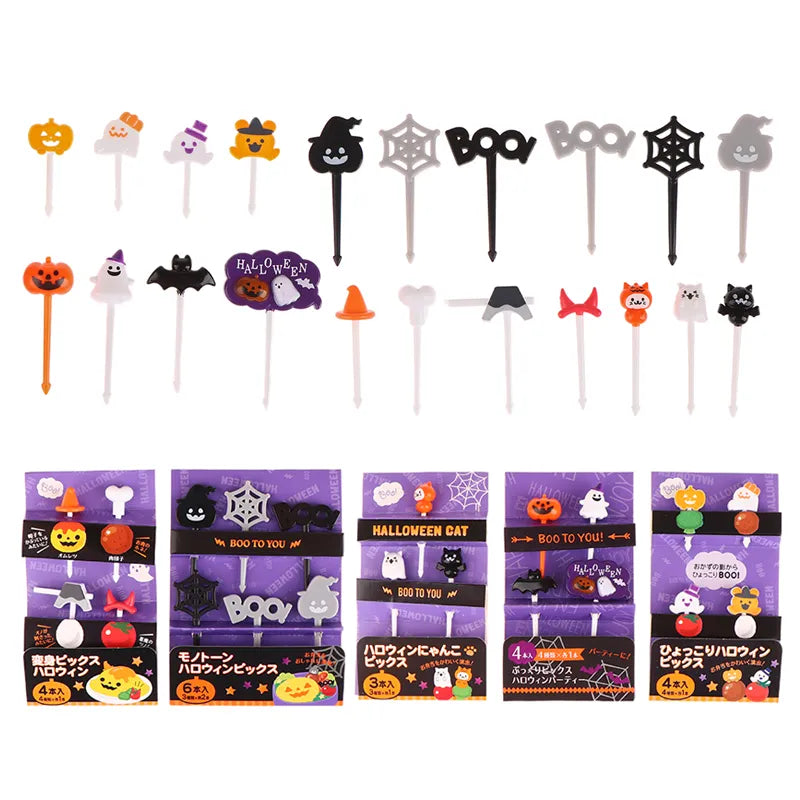 Halloween Salad Fork Pumpkin Shaped Appetizer Toothpick Cocktail Tasting Fork Cake Decoration Bento Box Accessories