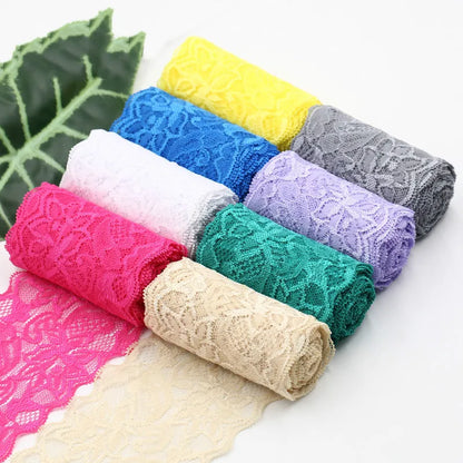 8cm Spandex Lace Elastic Crafts Sewing Ribbon White Black Stretch Lace Trimming Fabric Knitting Material DIY Garment Accessories