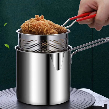 Kitchen Deep Frying Pot 304 Stainless Steel Kitchen Fryer With Strainer Tempura Fryer Pan Chicken Fried Chicken Cooking Tools