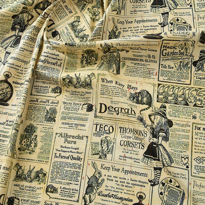 Newspaper Fabric Map Retro Vintage Digital Printed for Handmade DIY Sewing Accessories