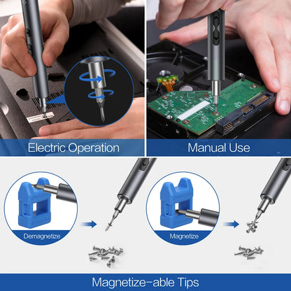 Precision Electric Screwdriver 24 Pcs S2 Alloy Steel Bit Screwdrivers Type-C Fast Charging Screwdriver Set Repair Power Tools