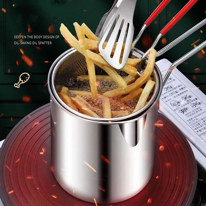 Kitchen Deep Frying Pot 304 Stainless Steel Kitchen Fryer With Strainer Tempura Fryer Pan Chicken Fried Chicken Cooking Tools