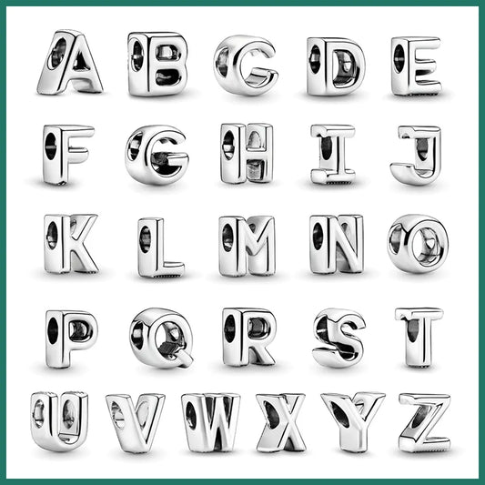 Silver Plated Letter Alphabet A-Z Charm Beads Fit Original Pandora Charms Bracelet Pendant Beads for Jewelry Making