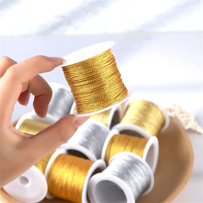 Gold/Silver Thread Macrame Cord Rope Bracelet Necklace Braided String For DIY Tassels Beading Shamballa String Jewelry Making