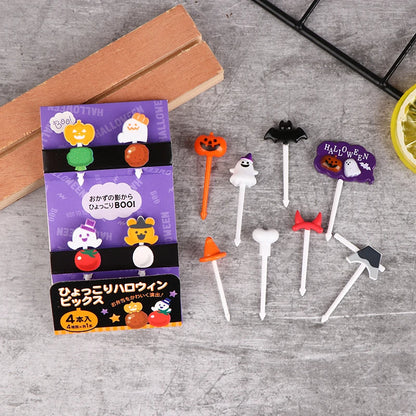 Halloween Salad Fork Pumpkin Shaped Appetizer Toothpick Cocktail Tasting Fork Cake Decoration Bento Box Accessories