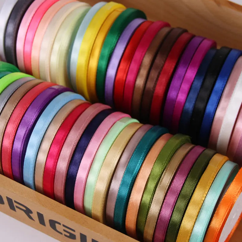 6/10mm 22Meters/Roll Silk Satin Ribbons Baby Shower Birthday Party Wedding Engagement Christmas Halloween Gift Wrapping Ribbon