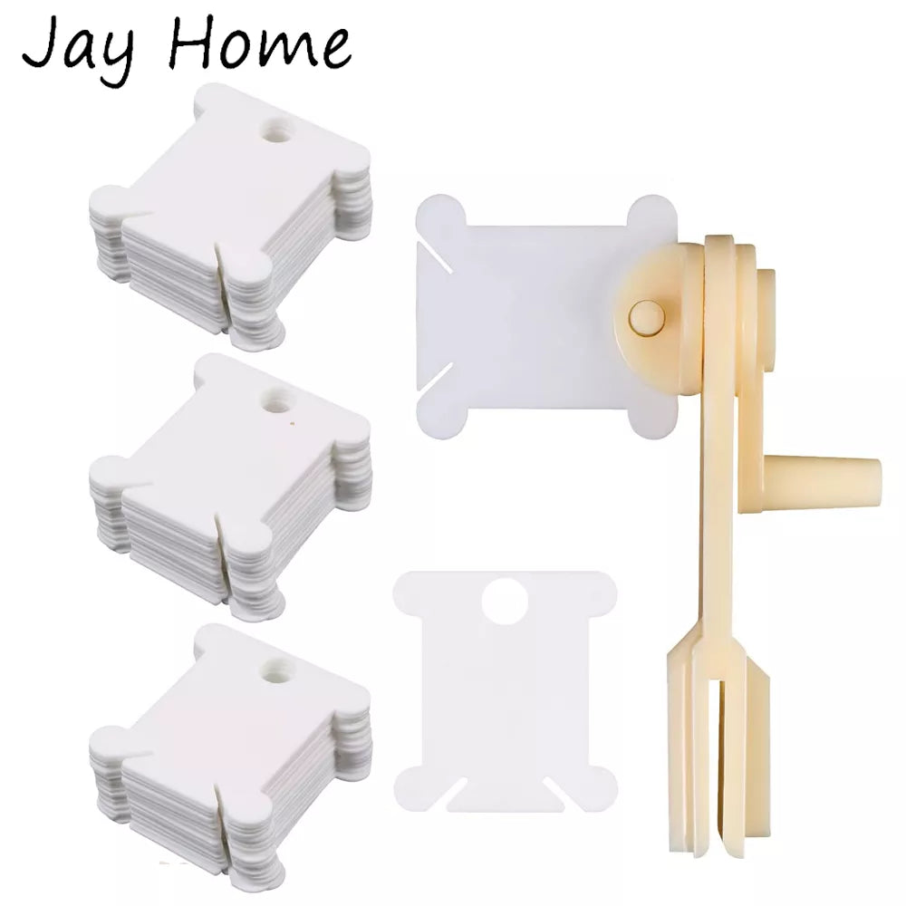 Plastic Floss Bobbins with Floss Bobbin Winder Cross-Stitch Card Thread Holder DIY Embroidery Floss Organizer Sewing Accessories