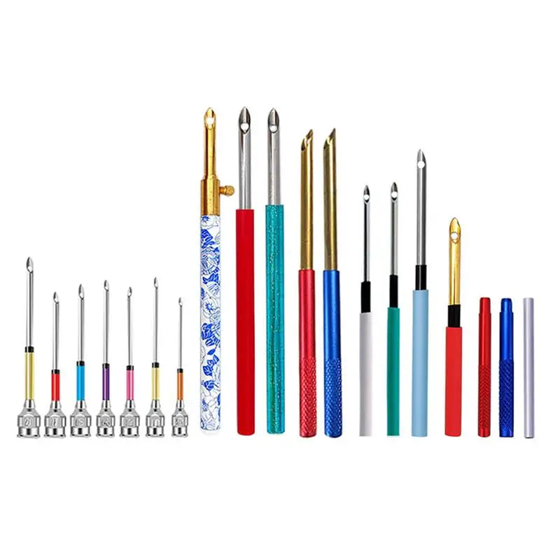 1-17Pcs Punch Needle Tool Kit Embroidery Stitching Punch Needle & Needle Threader Embroidery Poking Cross Stitch Tools Knitting