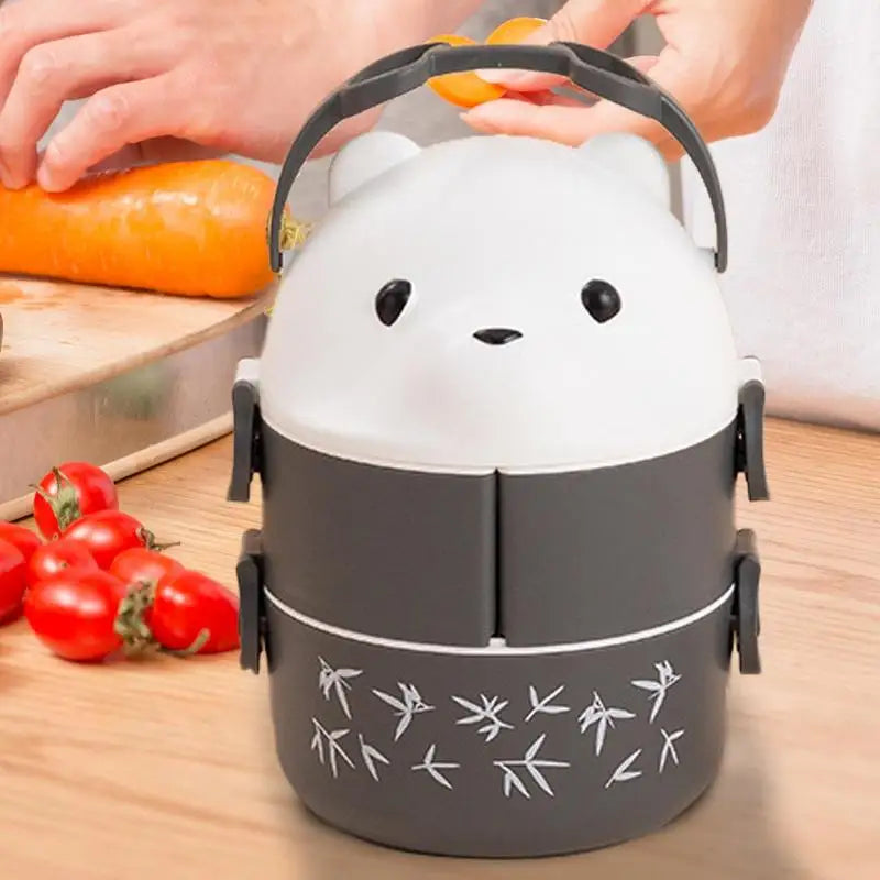 Lunch Box Portable Insulated Lunch Container Set Stackable Bento Cartoon Eyeglass Bear Shape Food Storage Container For Kids