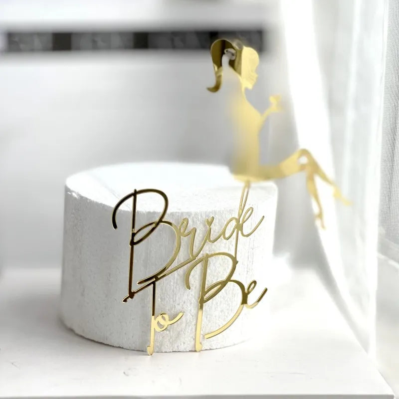 2-piece Set Design Bride To Be Party Cake Topper Gold Acrylic Girl  Bachelor Party Gift Cake Toppers Wedding Dessert Decoration