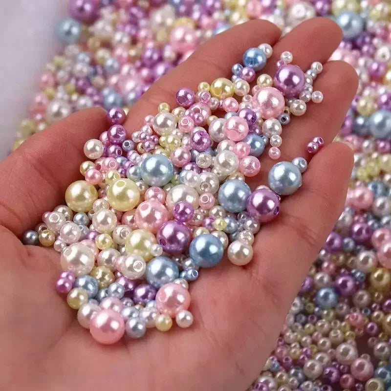 150Pcs 3-8mm Colorful Imitation Beads with Hole Round Resin Beads Ball Beads Loose Spacer Beads For DIY Crafts Jewelry Making